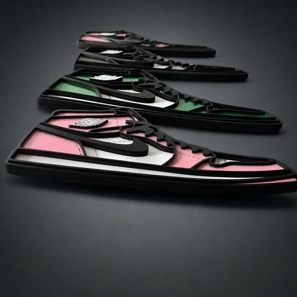 Wooden Logo Wall Decor Sneaker-Inspired Art - Set of 4 - Picture 2 of 7